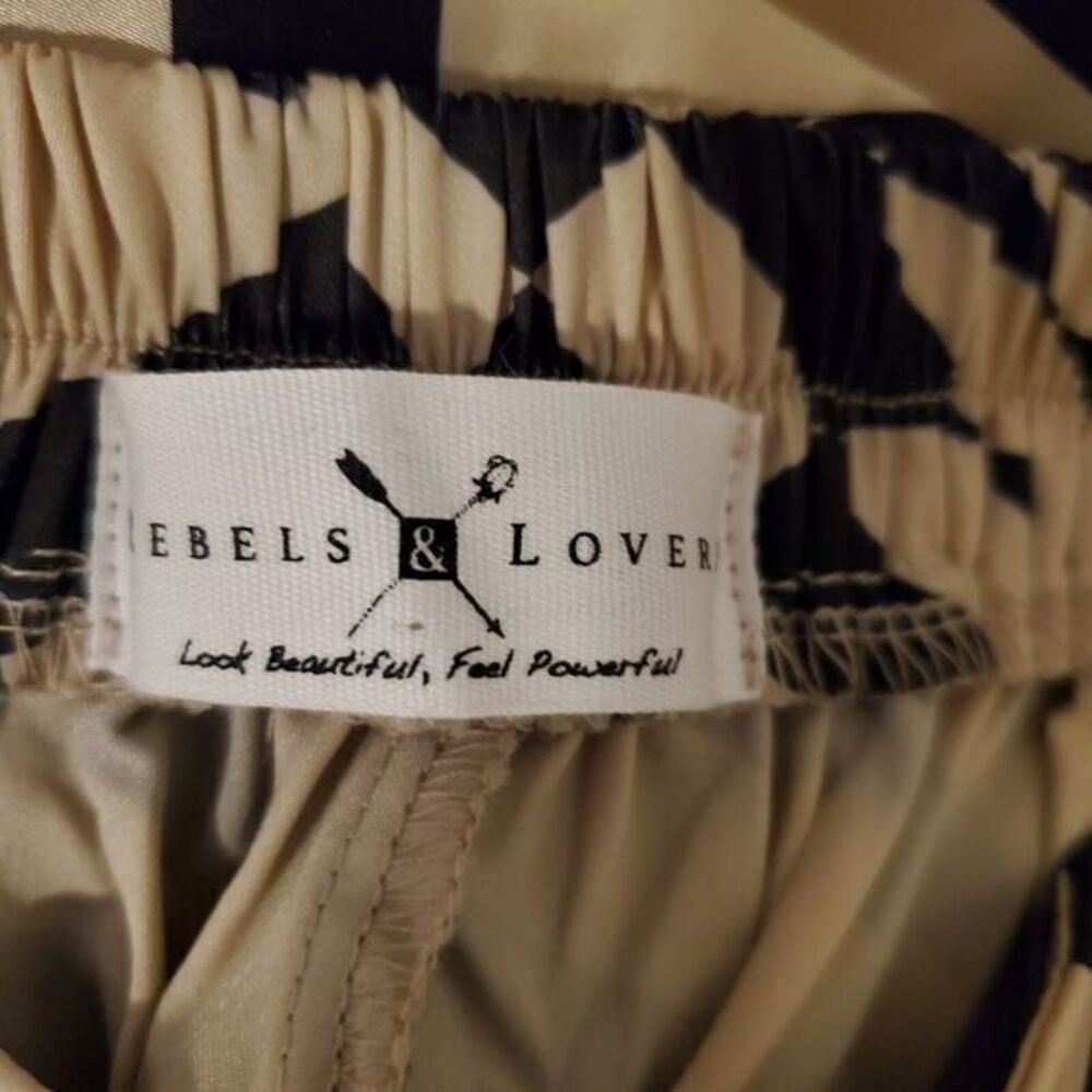 Rebels & Lovers Abstract Satin Wide Leg Pants Womens M Highrise Flowy Artsy Boho - Picture 11 of 14
